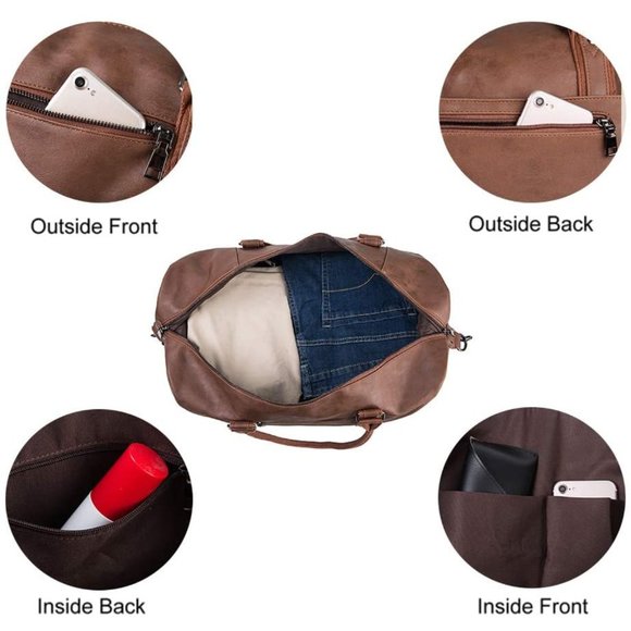 PU Leather Travel Bag with Shoe Pouch - Weekender - Waterproof Leather - Picture 2 of 6